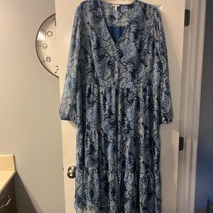 NWT Joie blue Maxi dress w/ sheer bell sleeves, XXL wedding, party, graduation